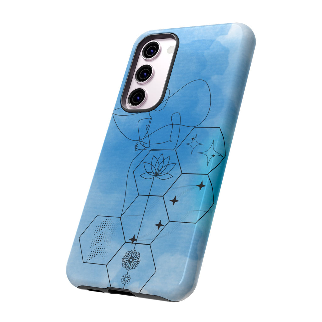 Coque de téléphone Abstraite bleue — Design Zen Lotus Hexagone