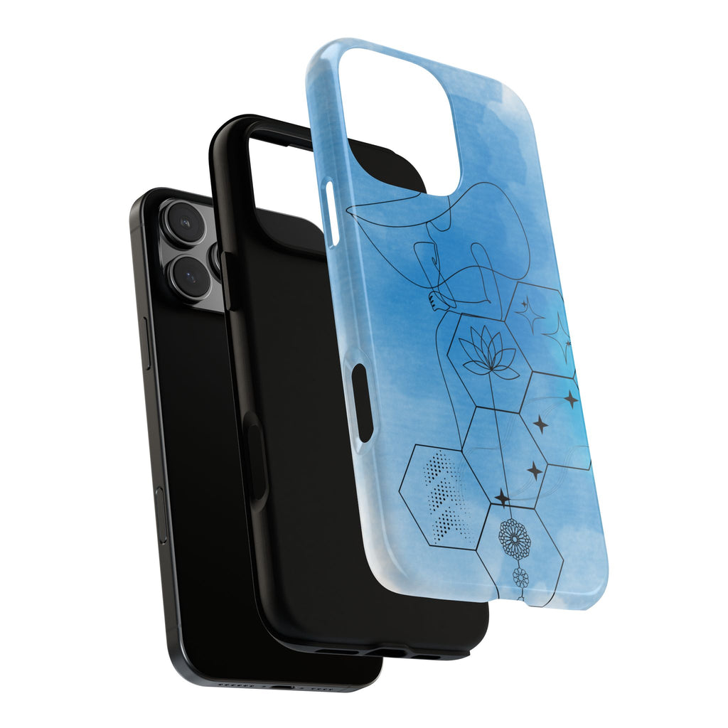 Coque de téléphone Abstraite bleue — Design Zen Lotus Hexagone