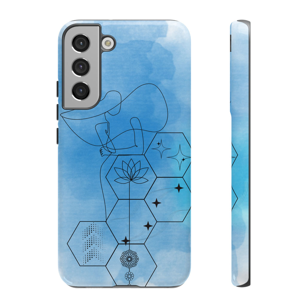 Coque de téléphone Abstraite bleue — Design Zen Lotus Hexagone