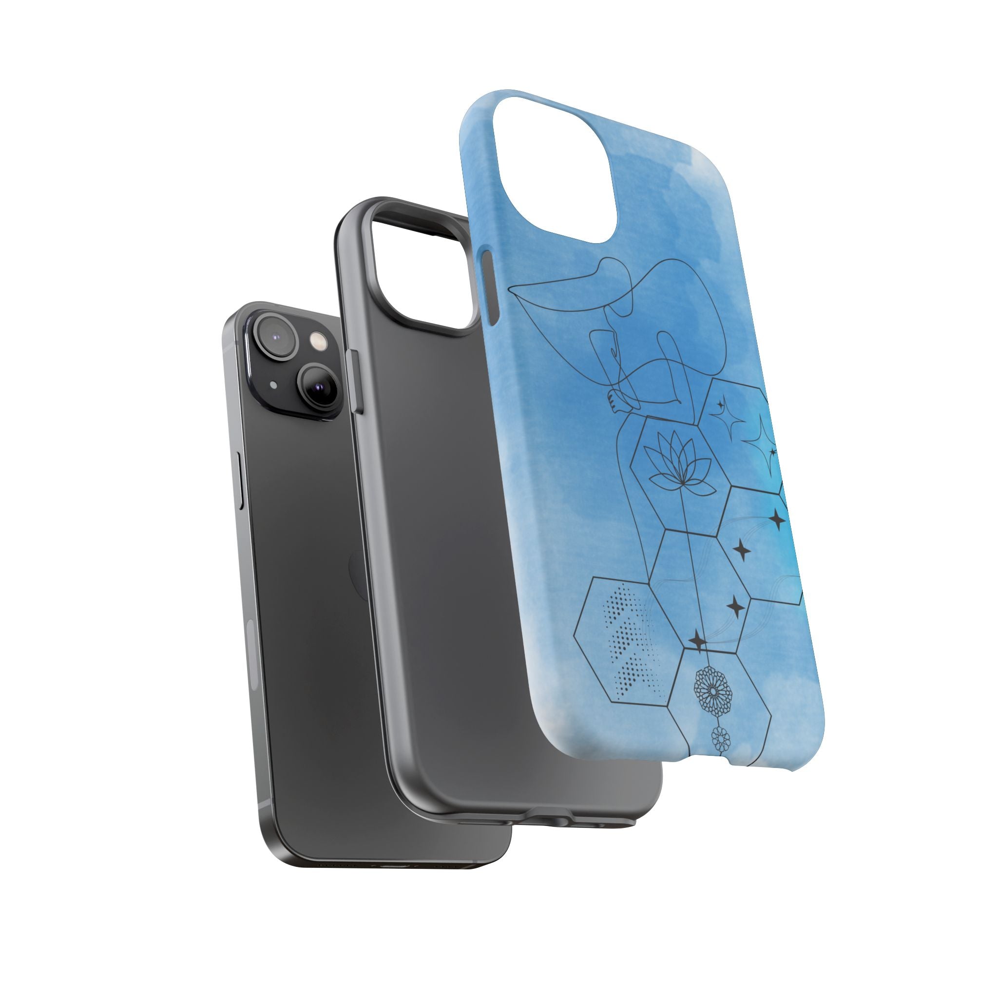 Coque de téléphone Abstraite bleue — Design Zen Lotus Hexagone