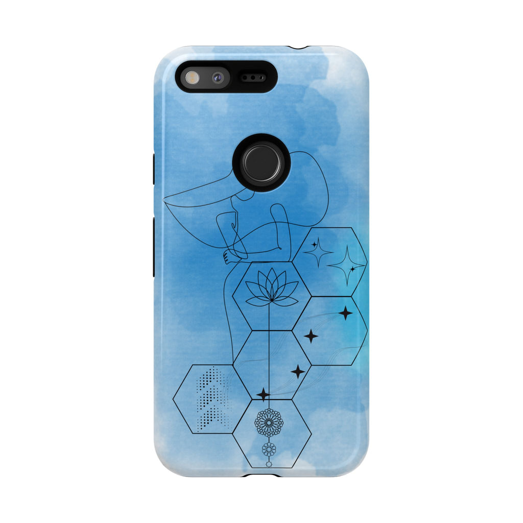 Coque de téléphone Abstraite bleue — Design Zen Lotus Hexagone