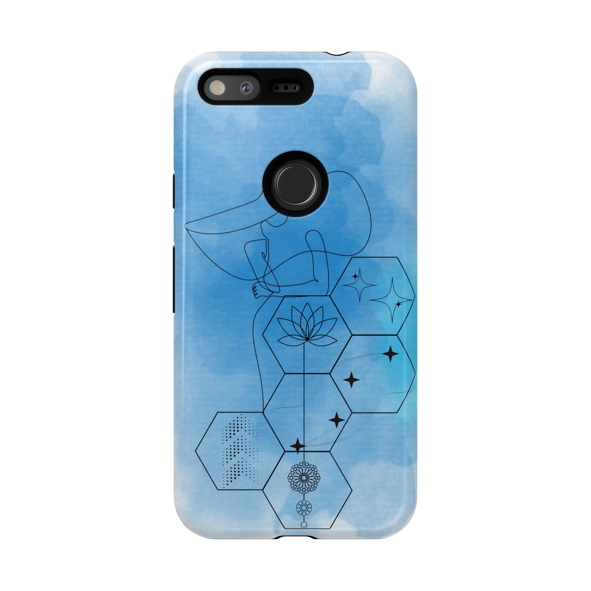 Coque de téléphone Abstraite bleue — Design Zen Lotus Hexagone