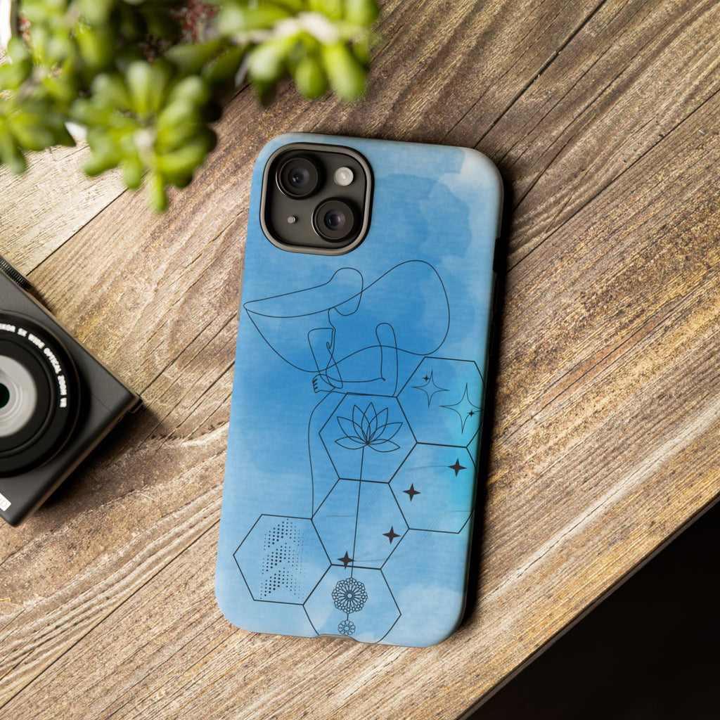 Coque de téléphone Abstraite bleue — Design Zen Lotus Hexagone