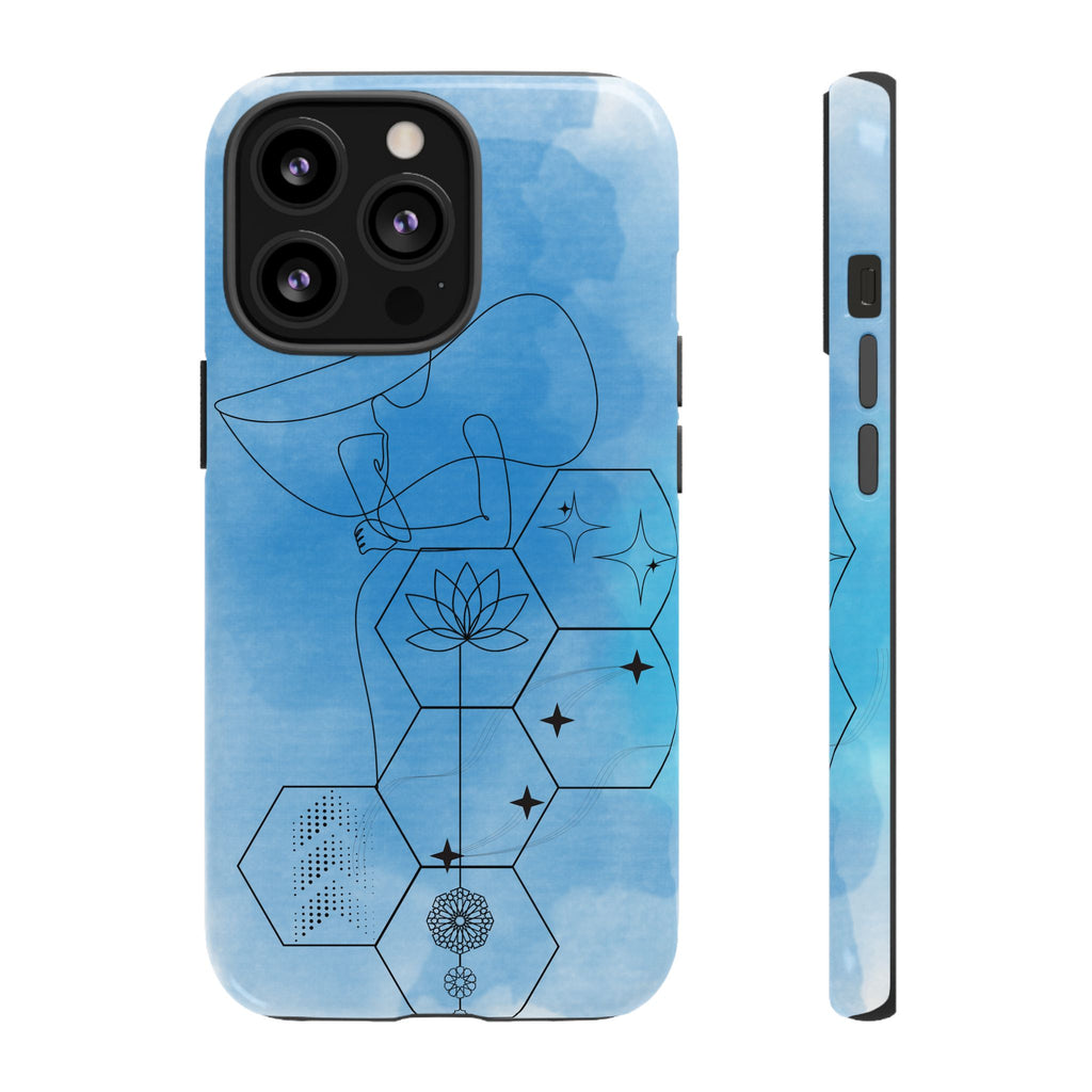 Coque de téléphone Abstraite bleue — Design Zen Lotus Hexagone