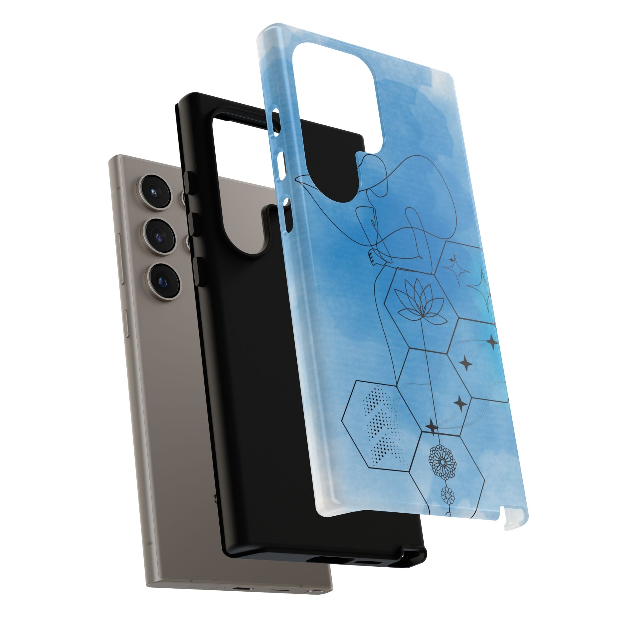 Coque de téléphone Abstraite bleue — Design Zen Lotus Hexagone