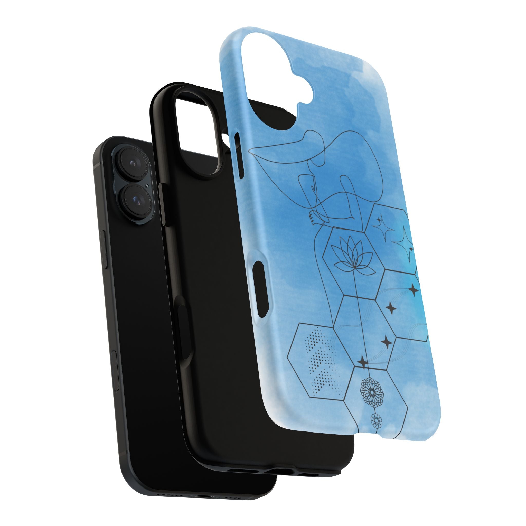 Coque de téléphone Abstraite bleue — Design Zen Lotus Hexagone
