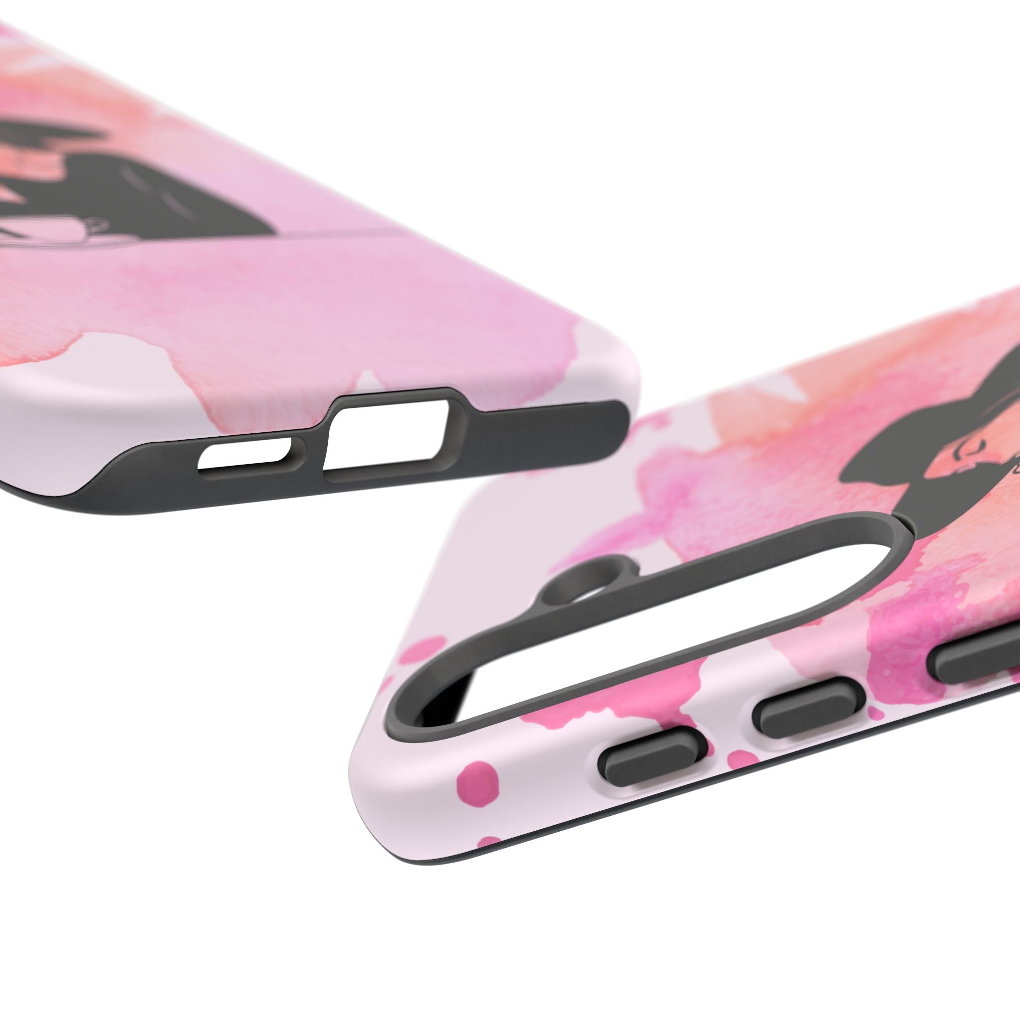 Coque de téléphone — Illustration de femme en aquarelle rose, housse de protection pour amateur de café
