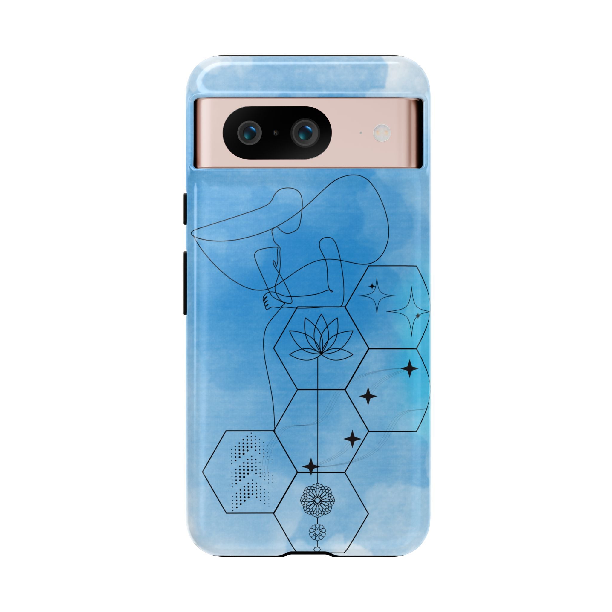 Coque de téléphone Abstraite bleue — Design Zen Lotus Hexagone