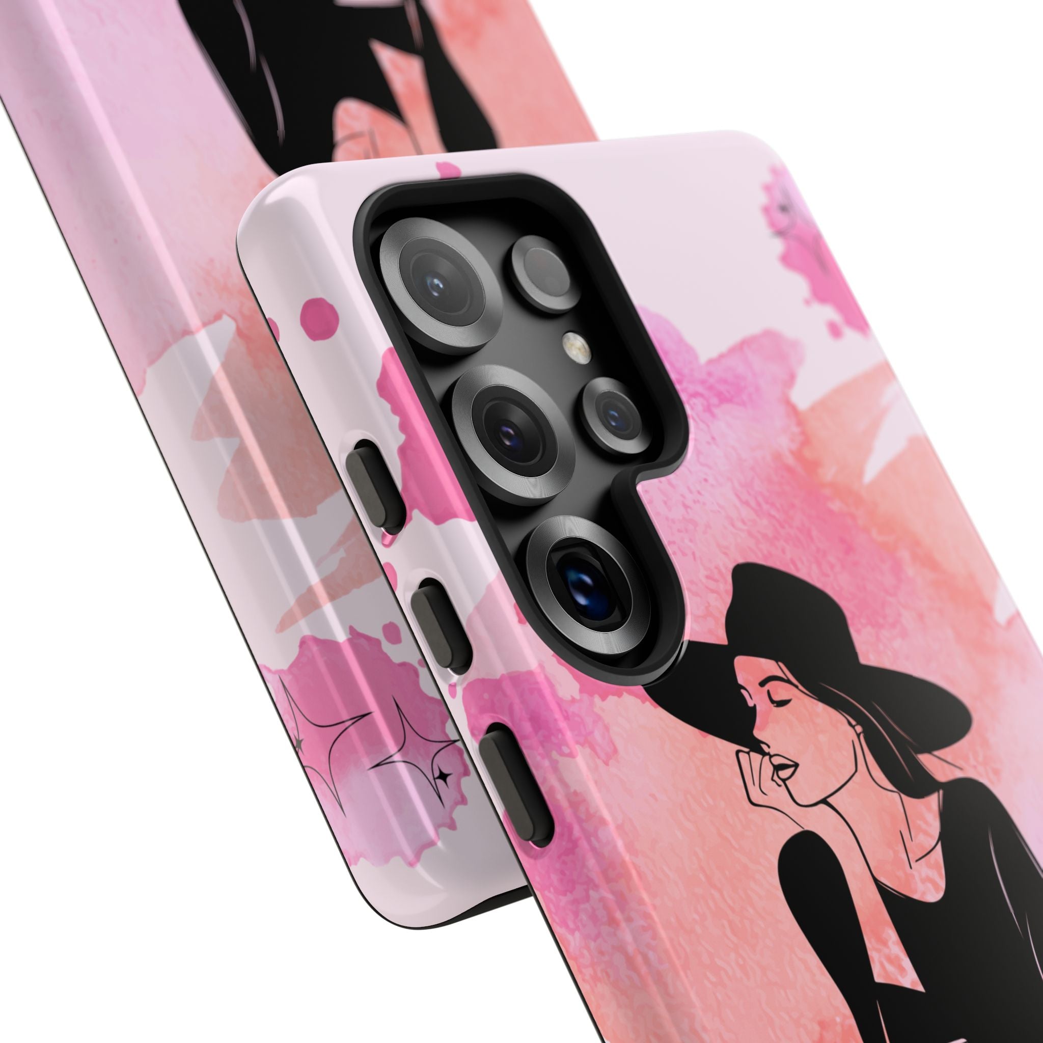 Coque de téléphone — Illustration de femme en aquarelle rose, housse de protection pour amateur de café