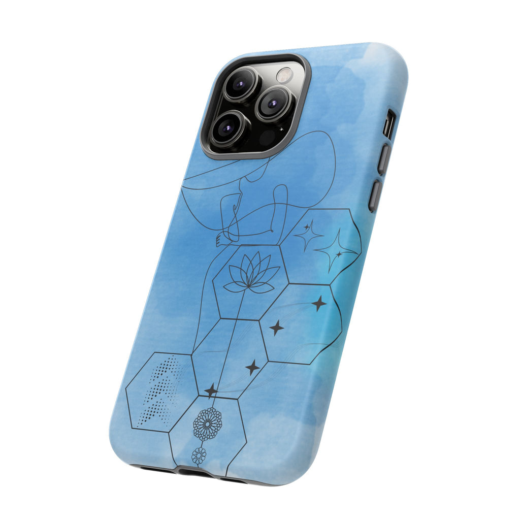 Coque de téléphone Abstraite bleue — Design Zen Lotus Hexagone