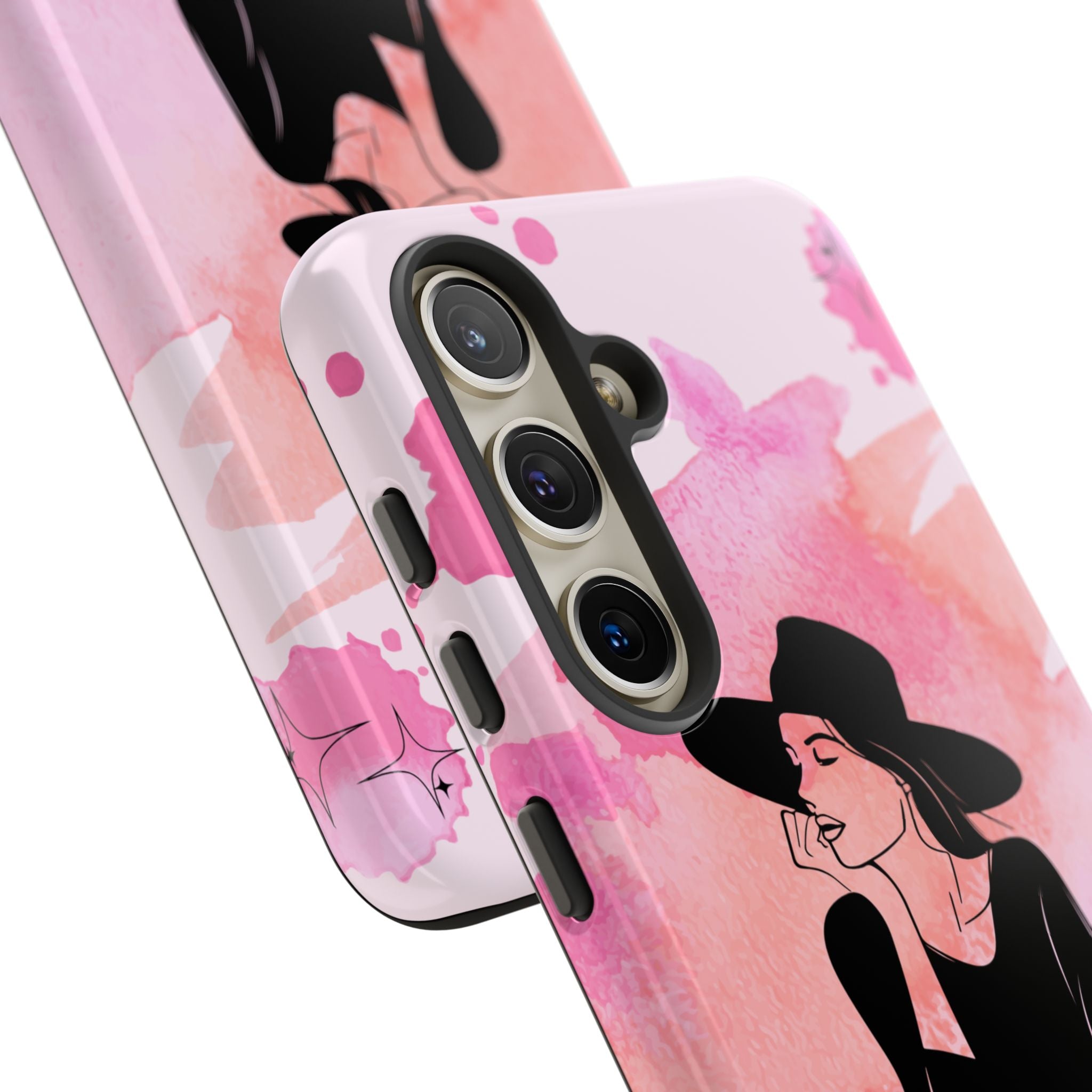 Coque de téléphone — Illustration de femme en aquarelle rose, housse de protection pour amateur de café