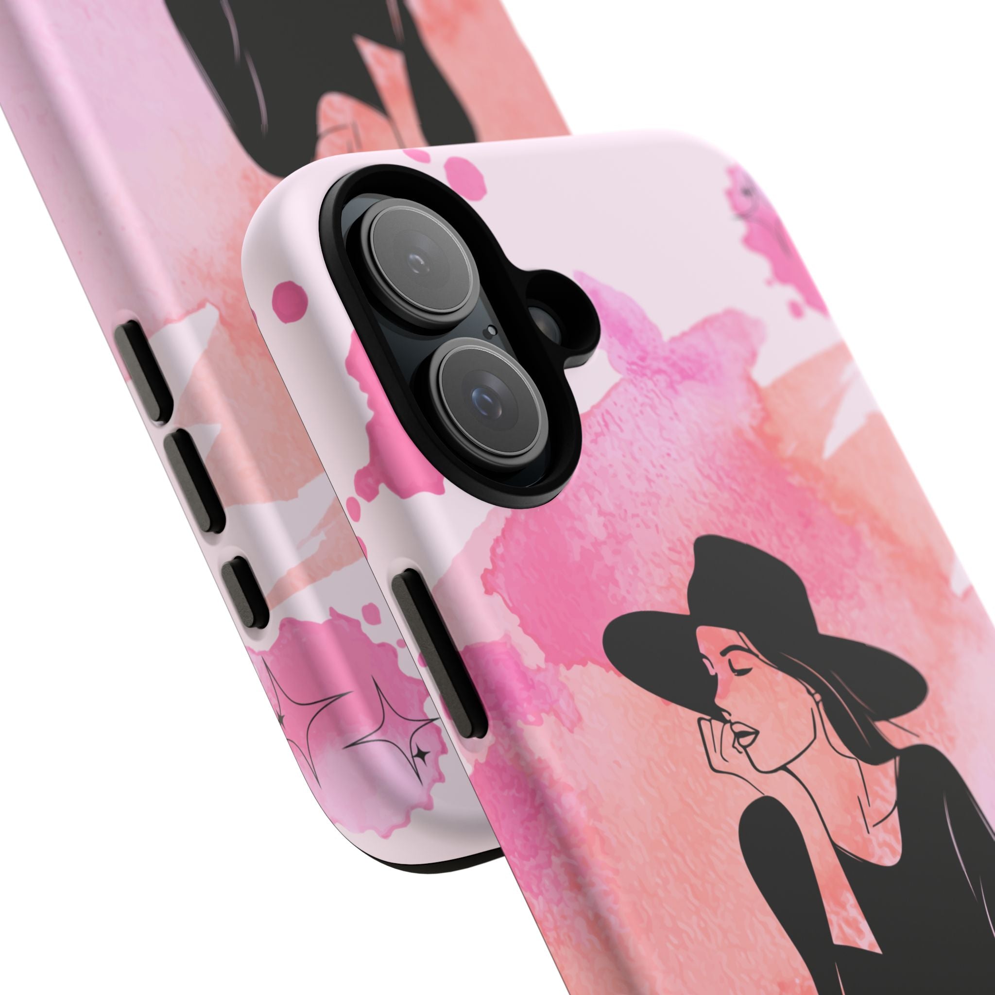 Coque de téléphone — Illustration de femme en aquarelle rose, housse de protection pour amateur de café