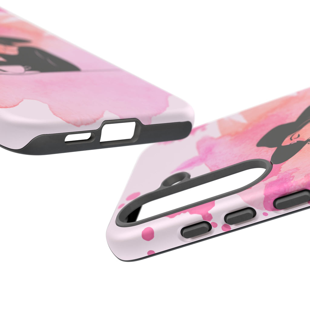 Coque de téléphone — Illustration de femme en aquarelle rose, housse de protection pour amateur de café