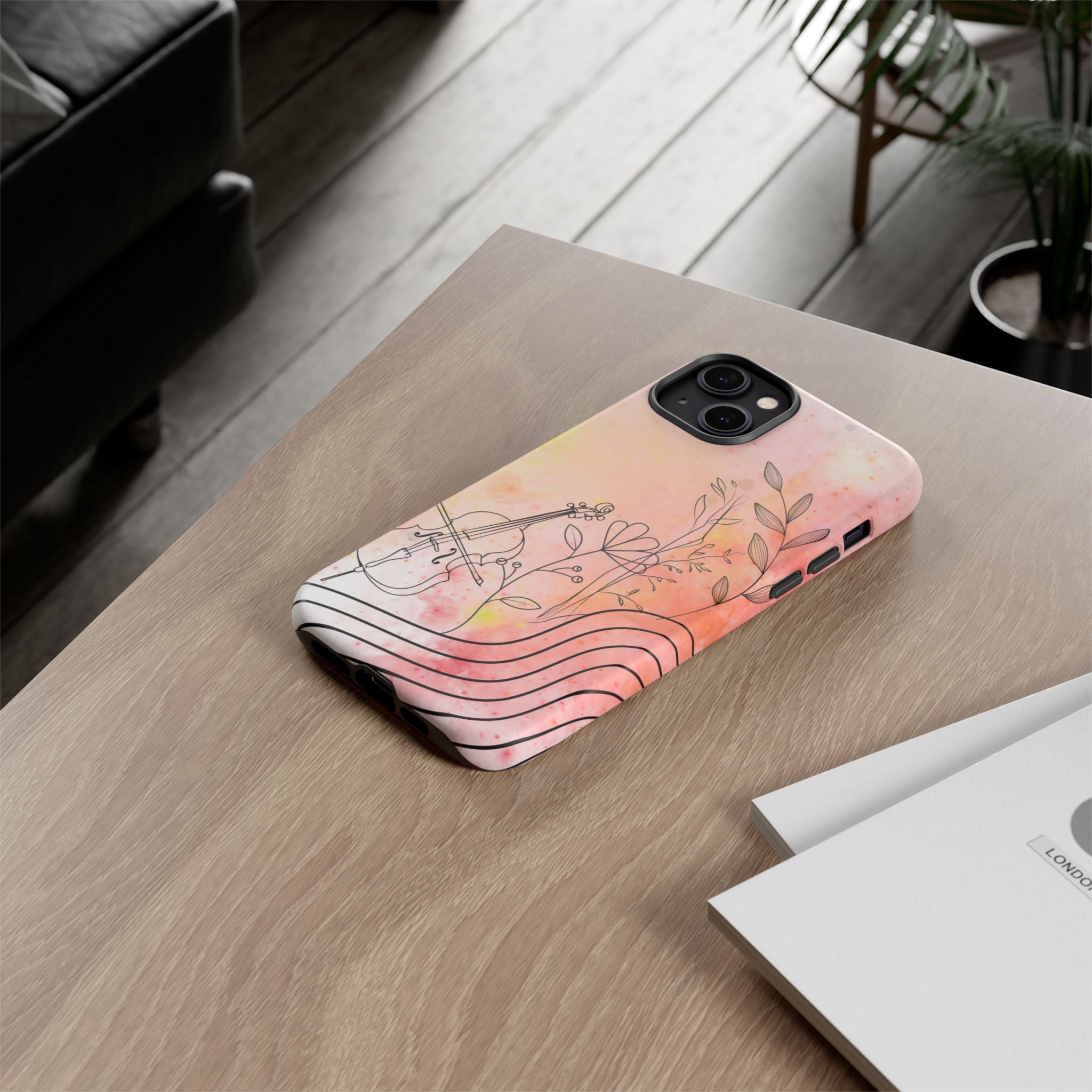 Étui Robuste Pour Violon Floral — Coque de Téléphone Musique Aquarelle
