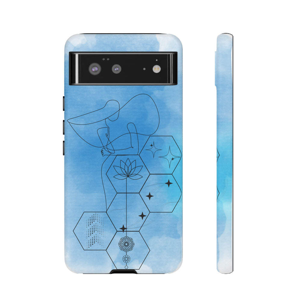 Coque de téléphone Abstraite bleue — Design Zen Lotus Hexagone