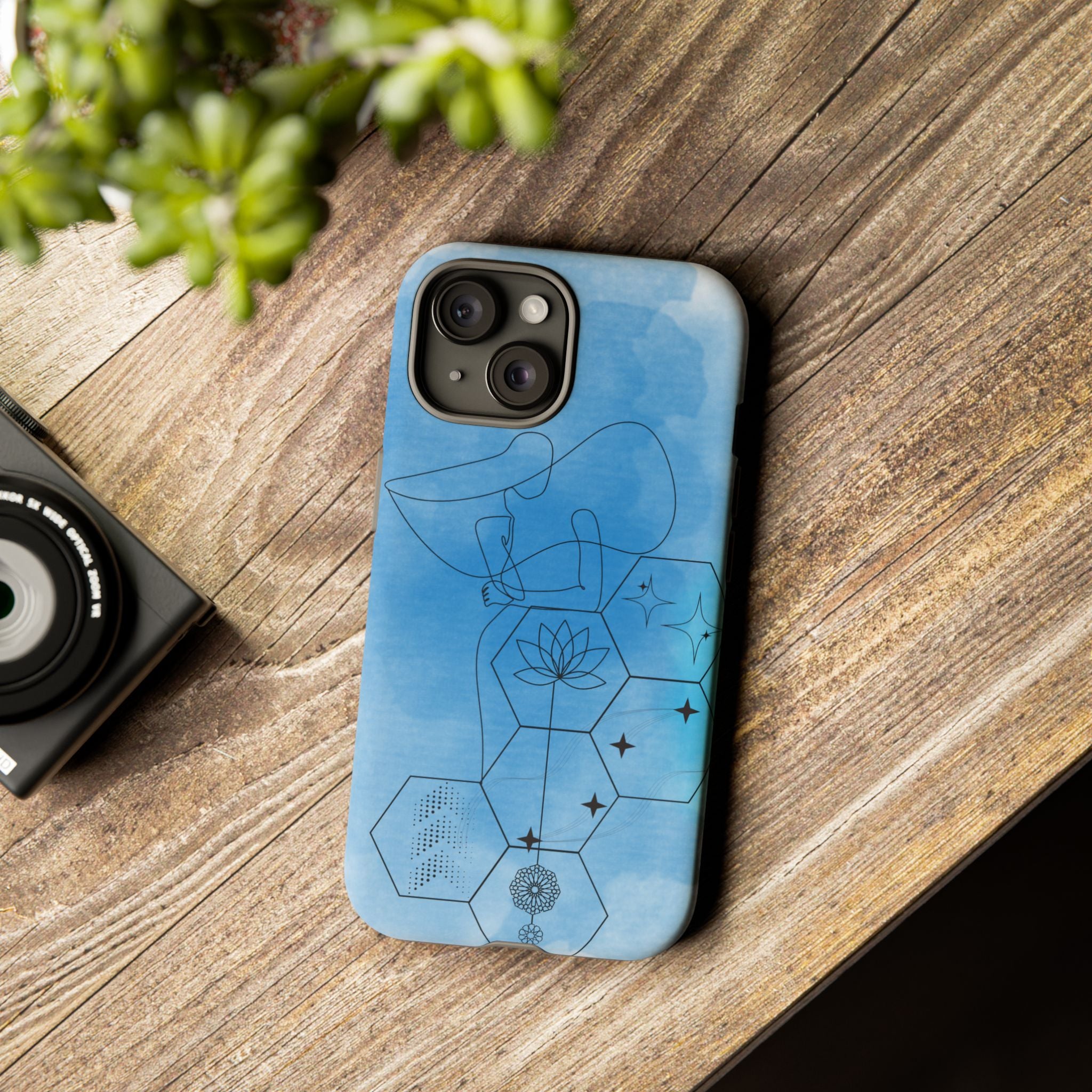 Coque de téléphone Abstraite bleue — Design Zen Lotus Hexagone
