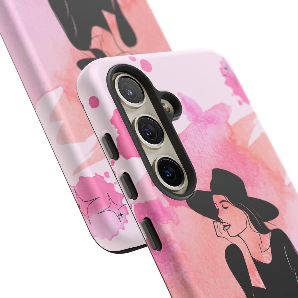 Coque de téléphone — Illustration de femme en aquarelle rose, housse de protection pour amateur de café