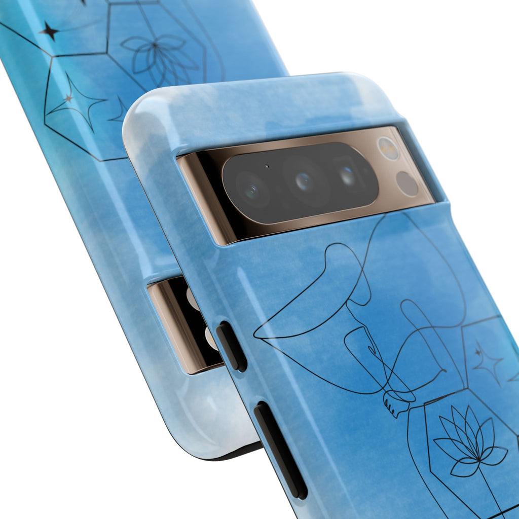 Coque de téléphone Abstraite bleue — Design Zen Lotus Hexagone