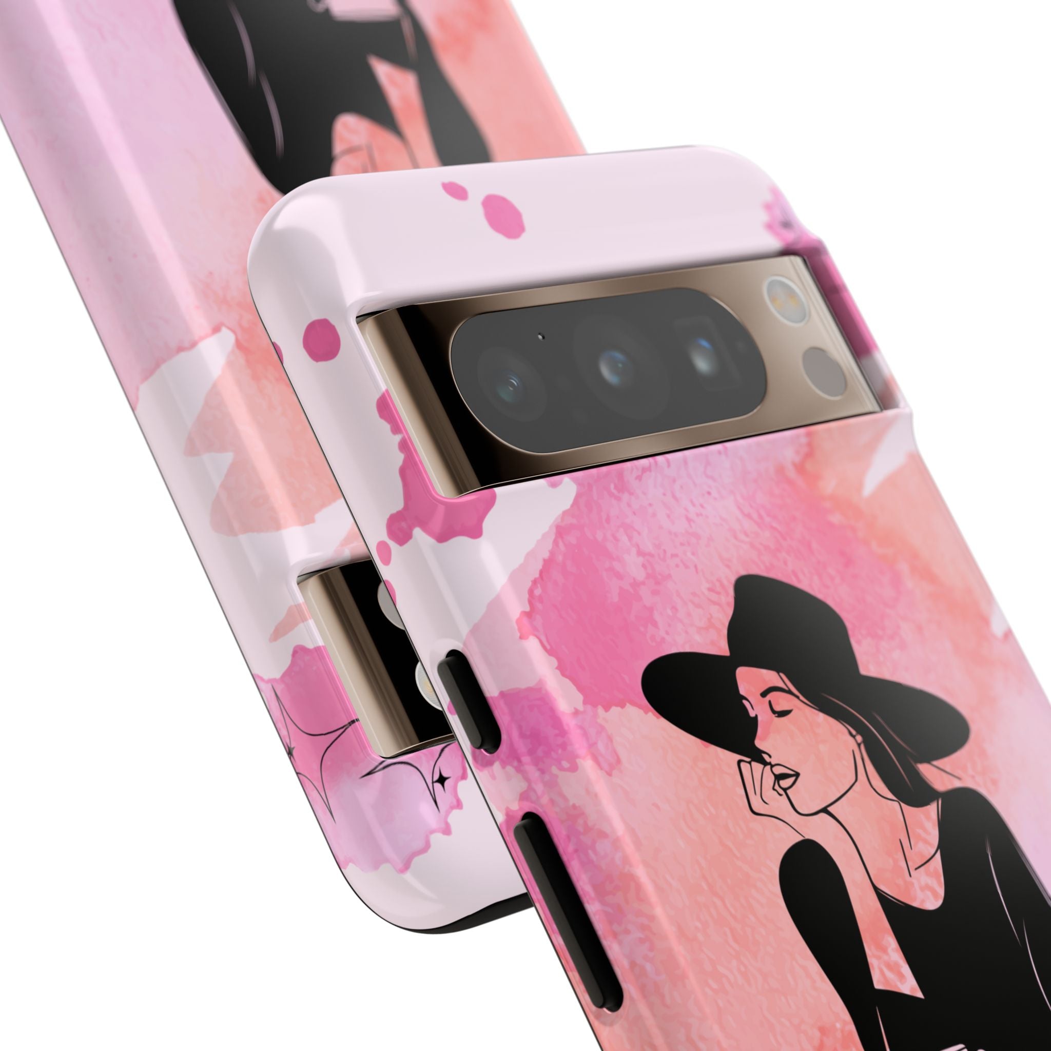 Coque de téléphone — Illustration de femme en aquarelle rose, housse de protection pour amateur de café