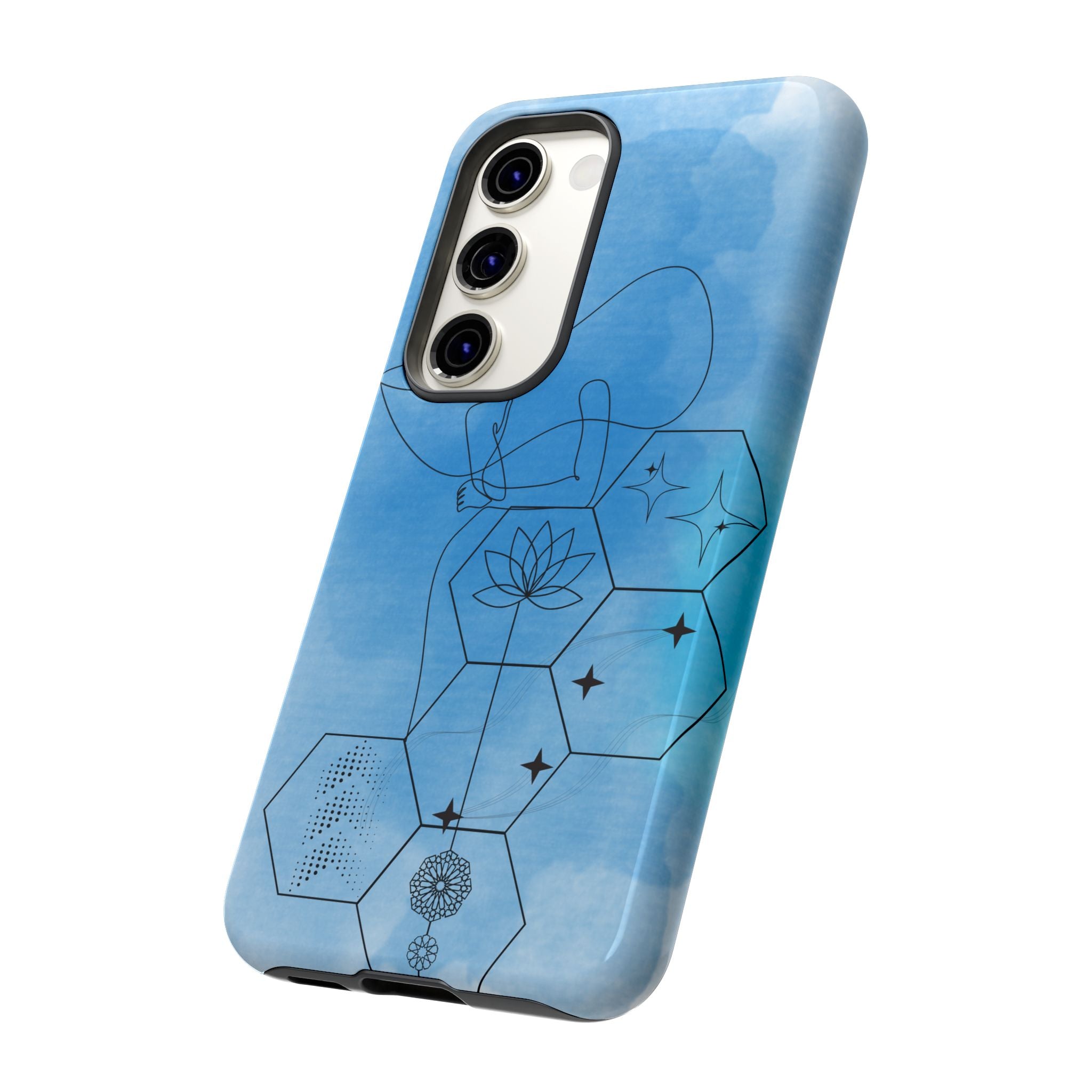 Coque de téléphone Abstraite bleue — Design Zen Lotus Hexagone