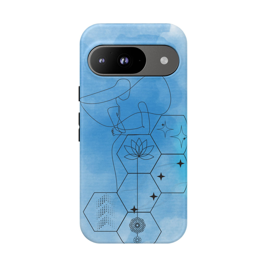 Coque de téléphone Abstraite bleue — Design Zen Lotus Hexagone