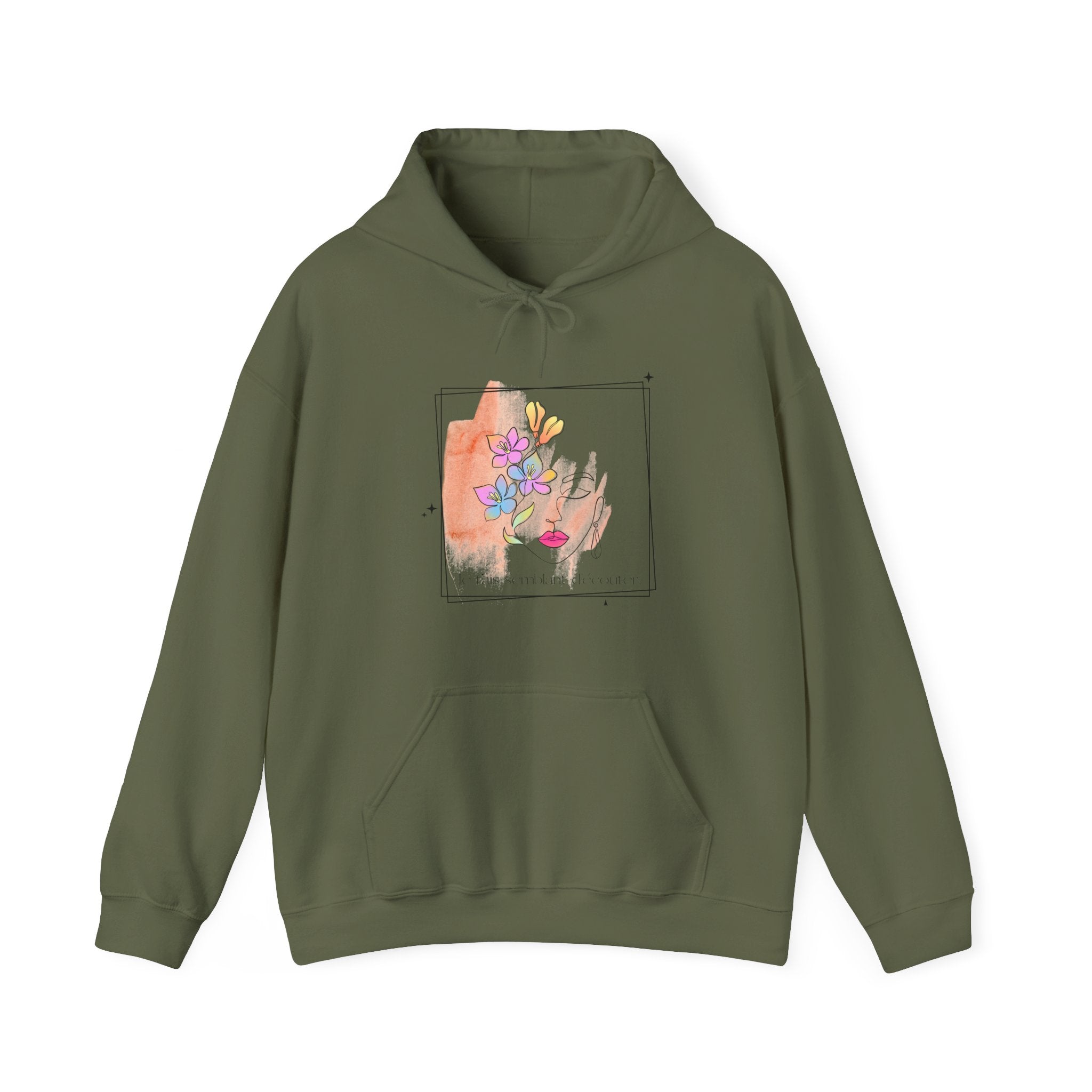Hoodie aquarelle visage floral — Hoodie d'art abstrait féminin