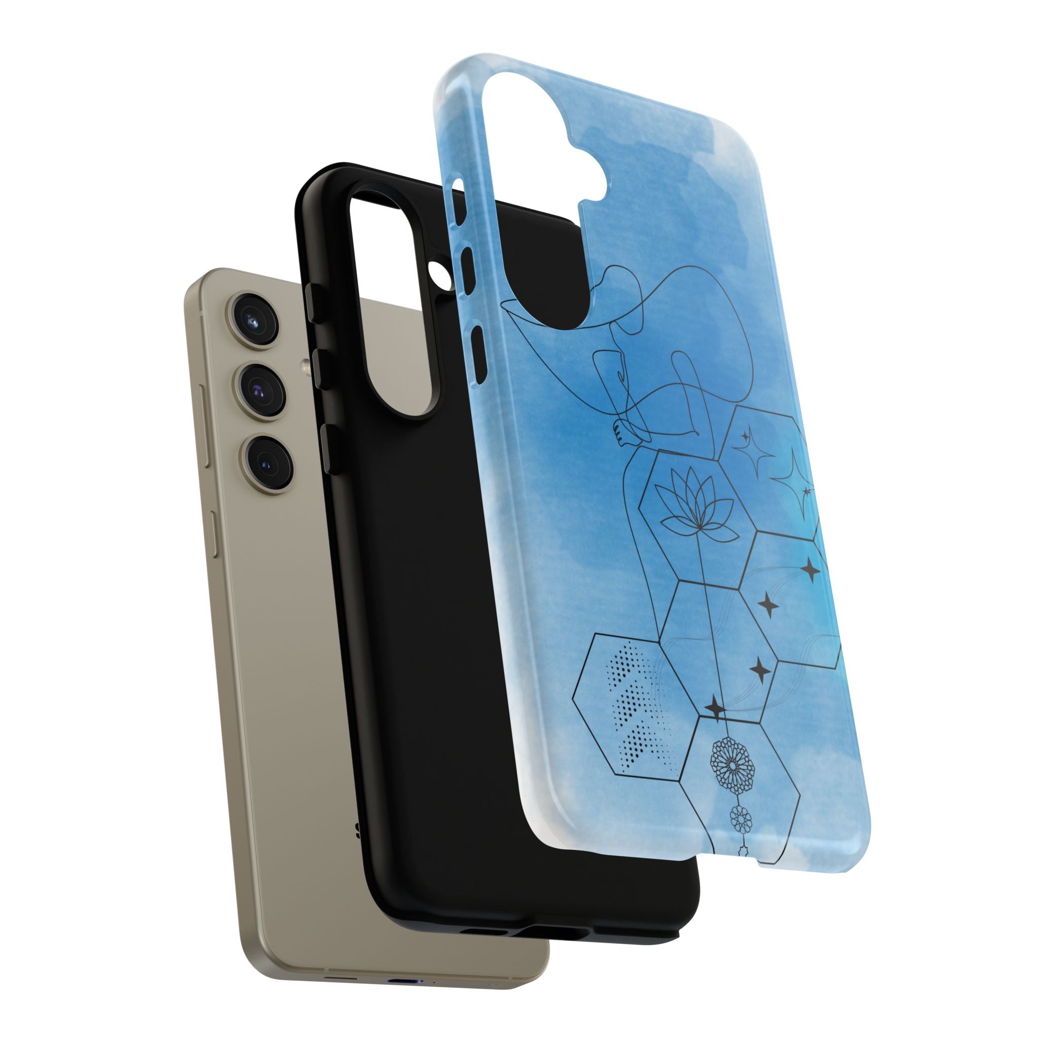 Coque de téléphone Abstraite bleue — Design Zen Lotus Hexagone