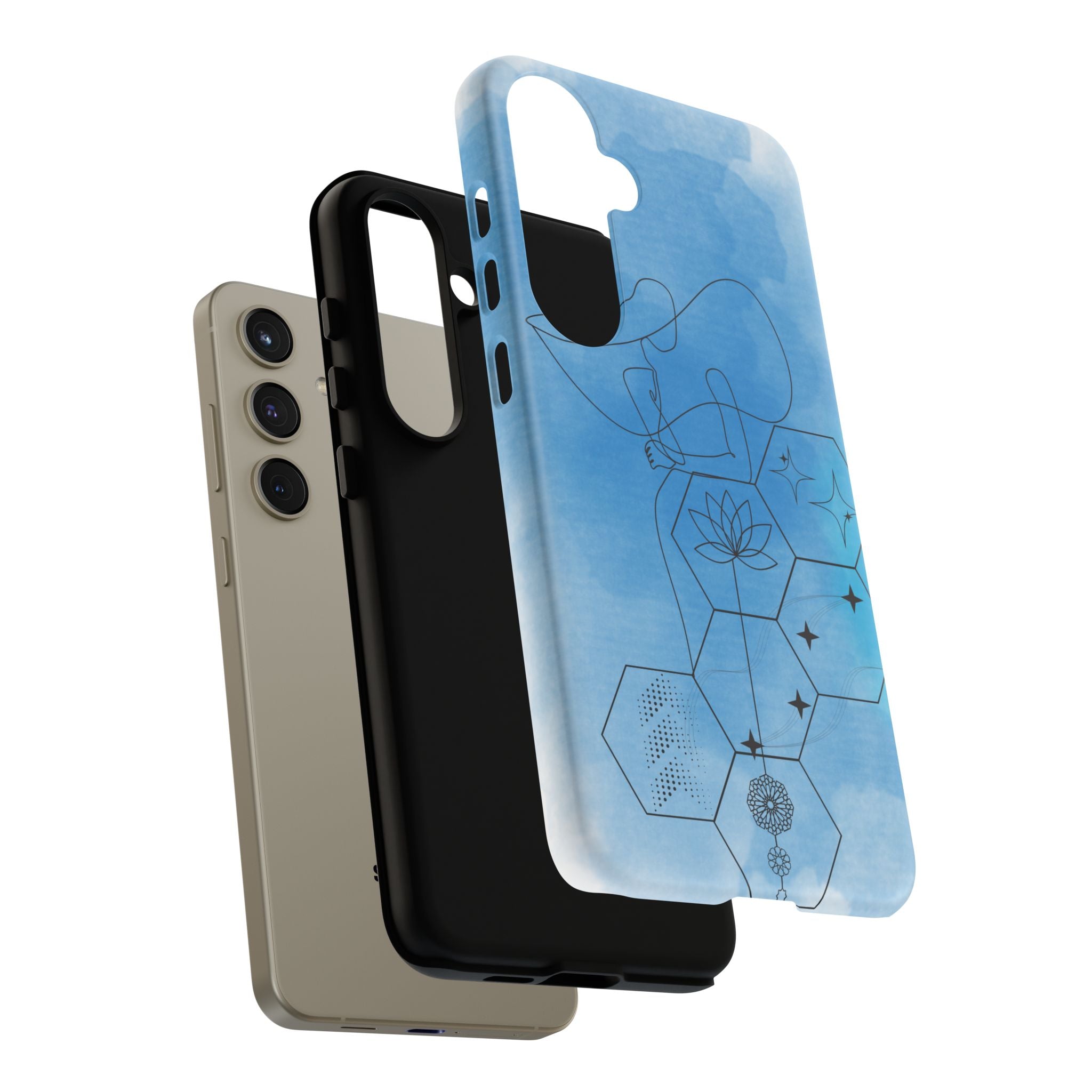 Coque de téléphone Abstraite bleue — Design Zen Lotus Hexagone