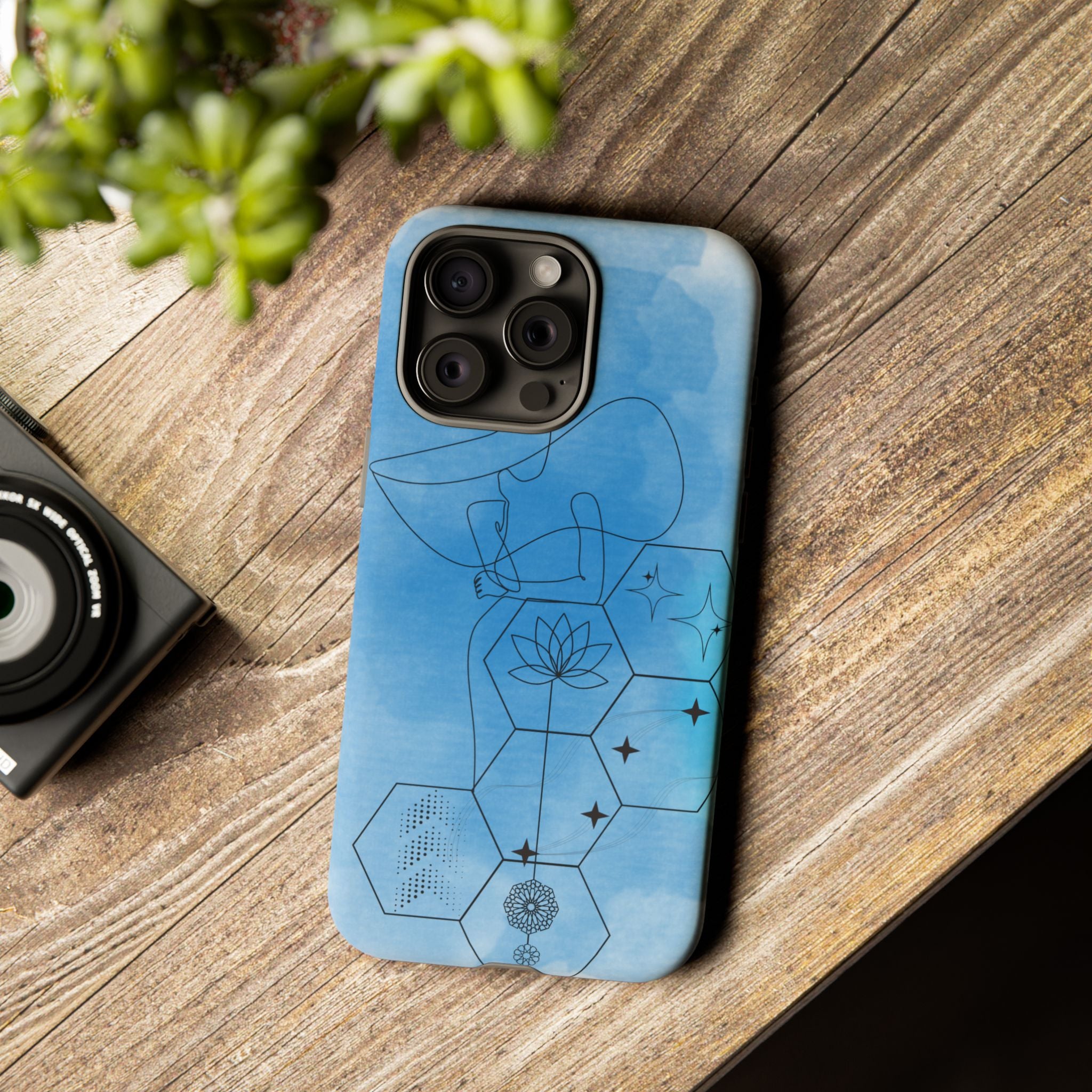 Coque de téléphone Abstraite bleue — Design Zen Lotus Hexagone