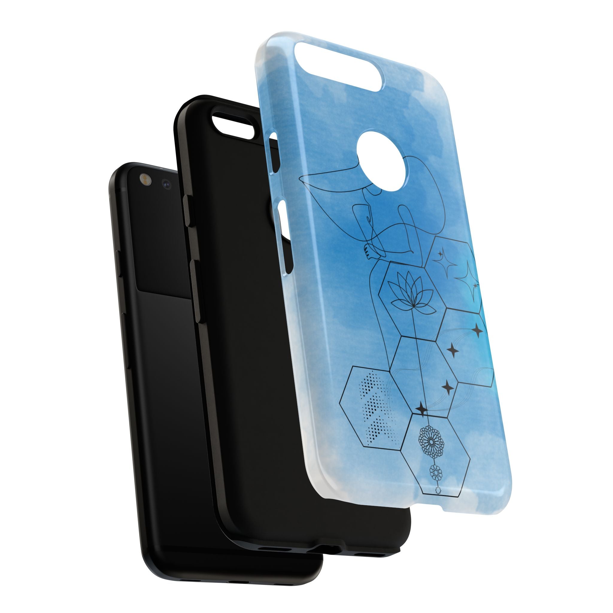 Coque de téléphone Abstraite bleue — Design Zen Lotus Hexagone