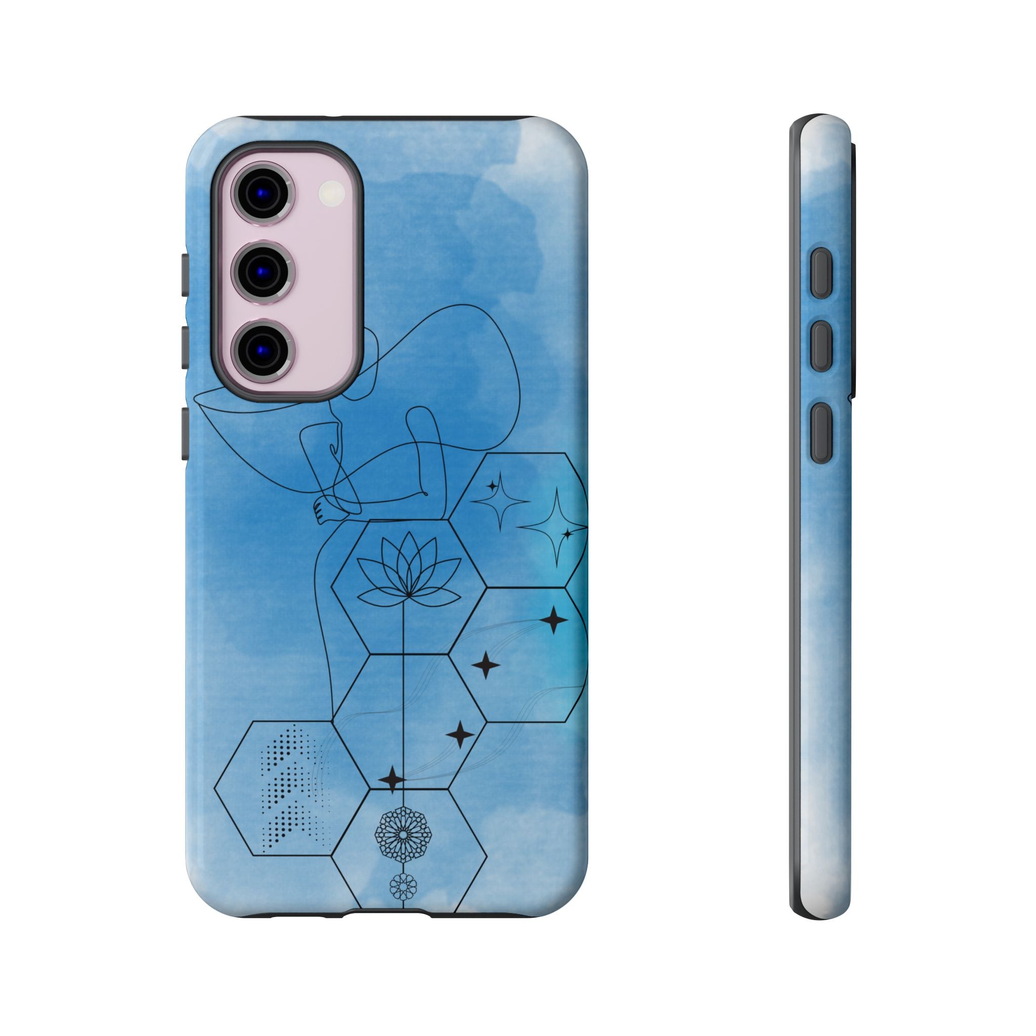 Coque de téléphone Abstraite bleue — Design Zen Lotus Hexagone