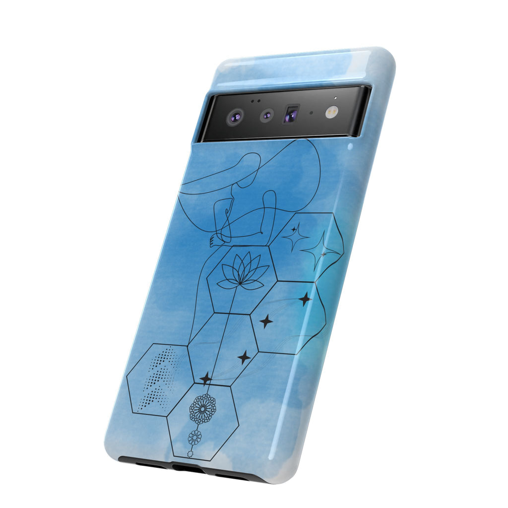 Coque de téléphone Abstraite bleue — Design Zen Lotus Hexagone