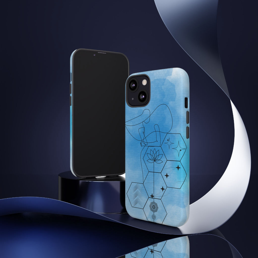 Coque de téléphone Abstraite bleue — Design Zen Lotus Hexagone