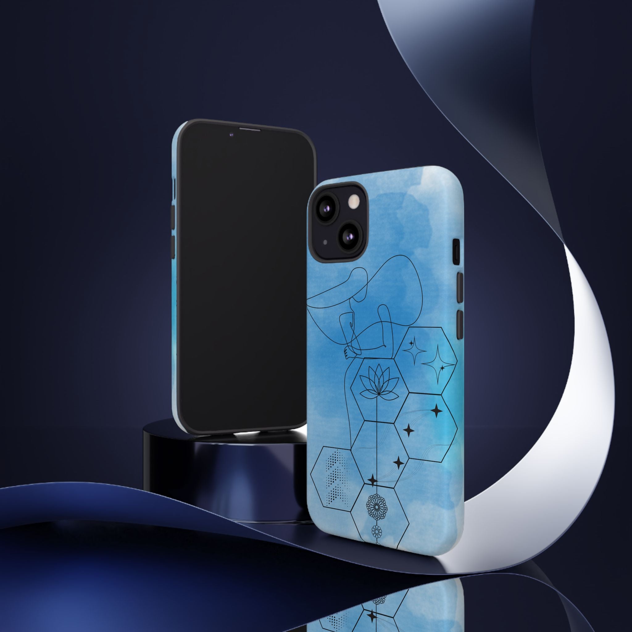 Coque de téléphone Abstraite bleue — Design Zen Lotus Hexagone