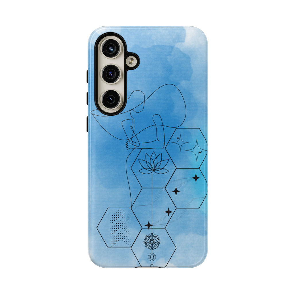 Coque de téléphone Abstraite bleue — Design Zen Lotus Hexagone