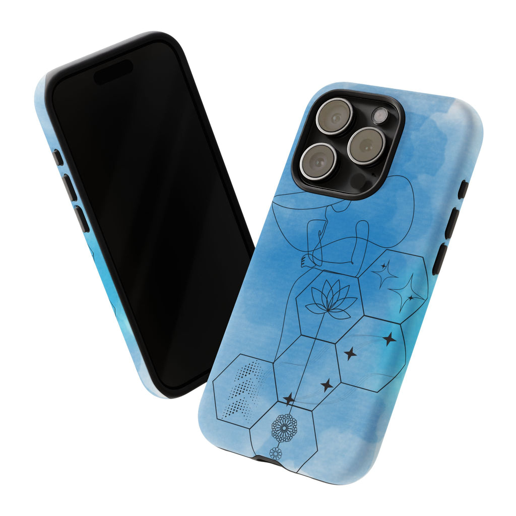 Coque de téléphone Abstraite bleue — Design Zen Lotus Hexagone