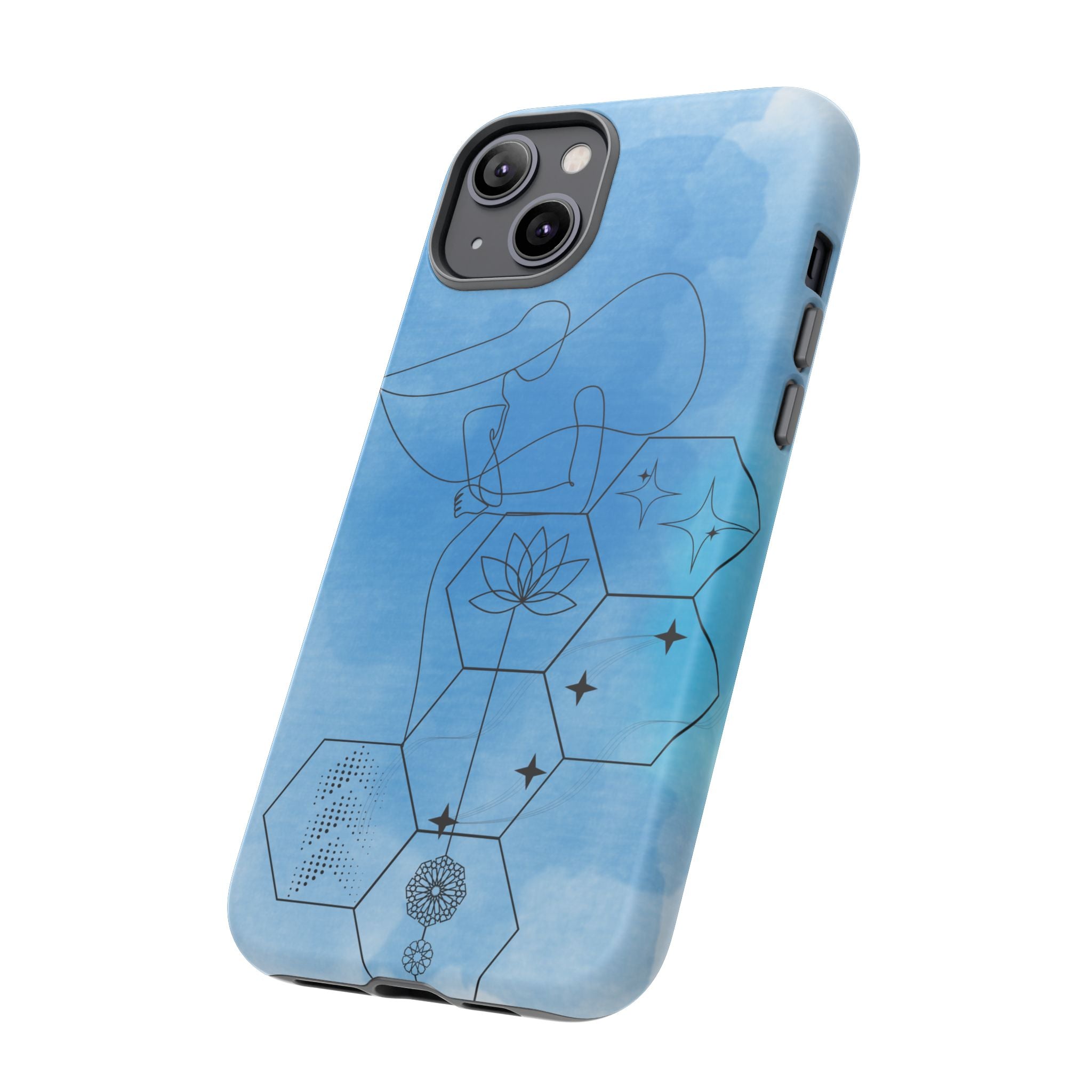 Coque de téléphone Abstraite bleue — Design Zen Lotus Hexagone