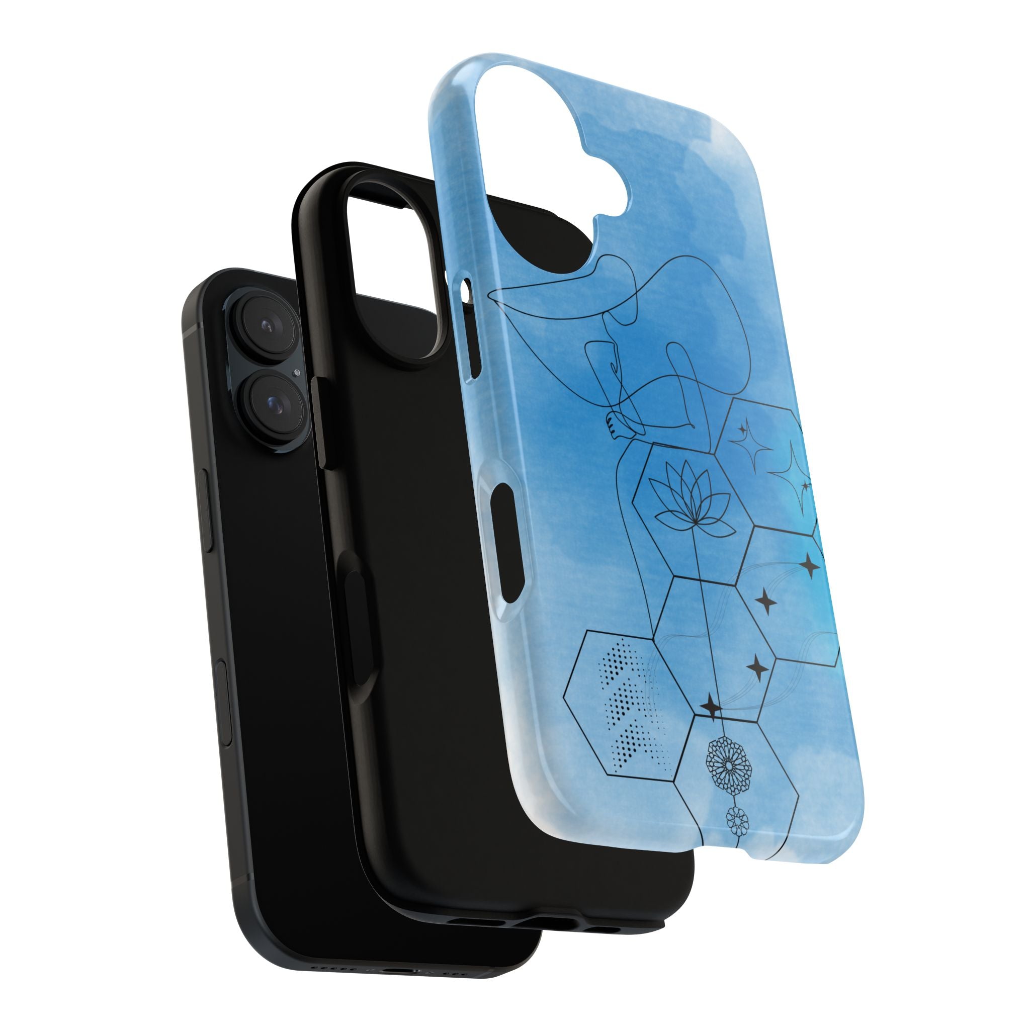 Coque de téléphone Abstraite bleue — Design Zen Lotus Hexagone