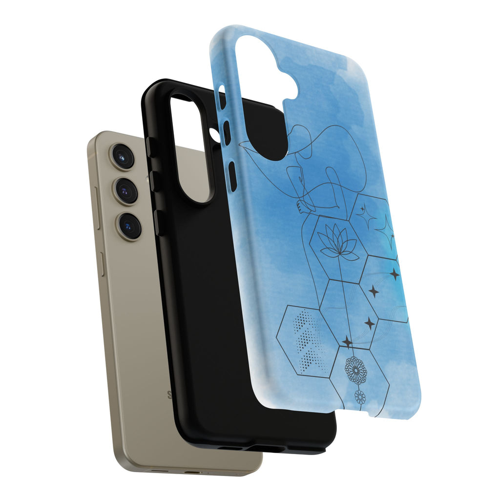 Coque de téléphone Abstraite bleue — Design Zen Lotus Hexagone