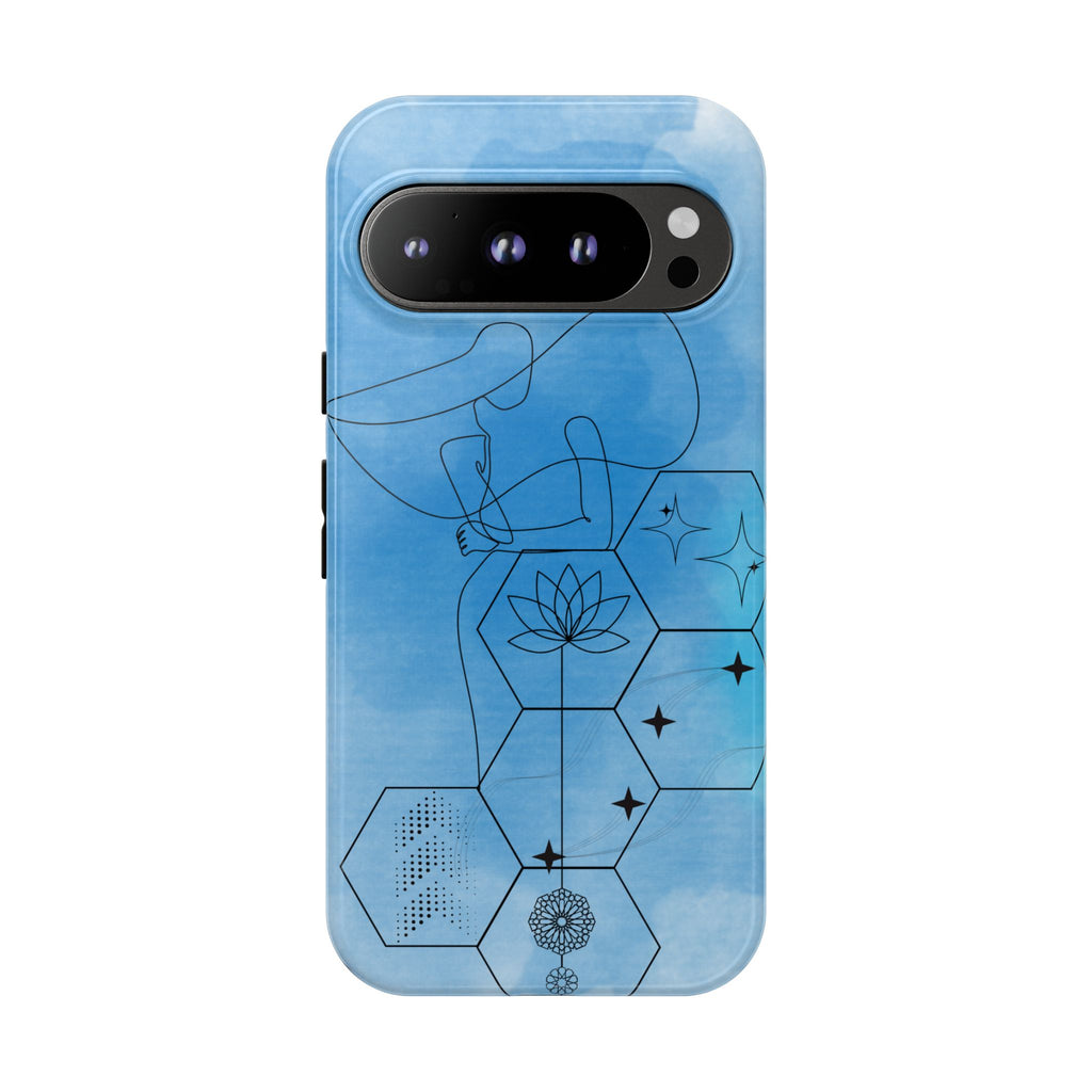 Coque de téléphone Abstraite bleue — Design Zen Lotus Hexagone