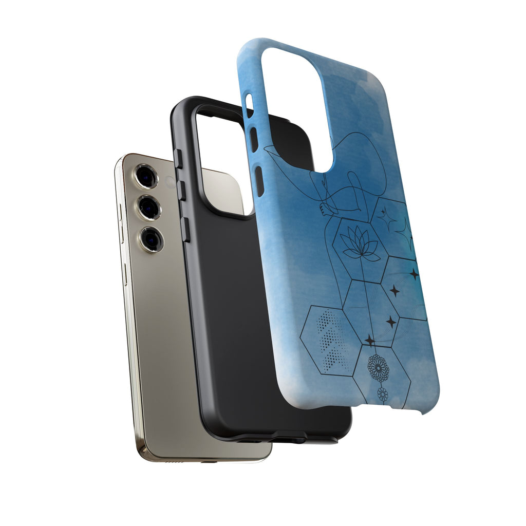 Coque de téléphone Abstraite bleue — Design Zen Lotus Hexagone