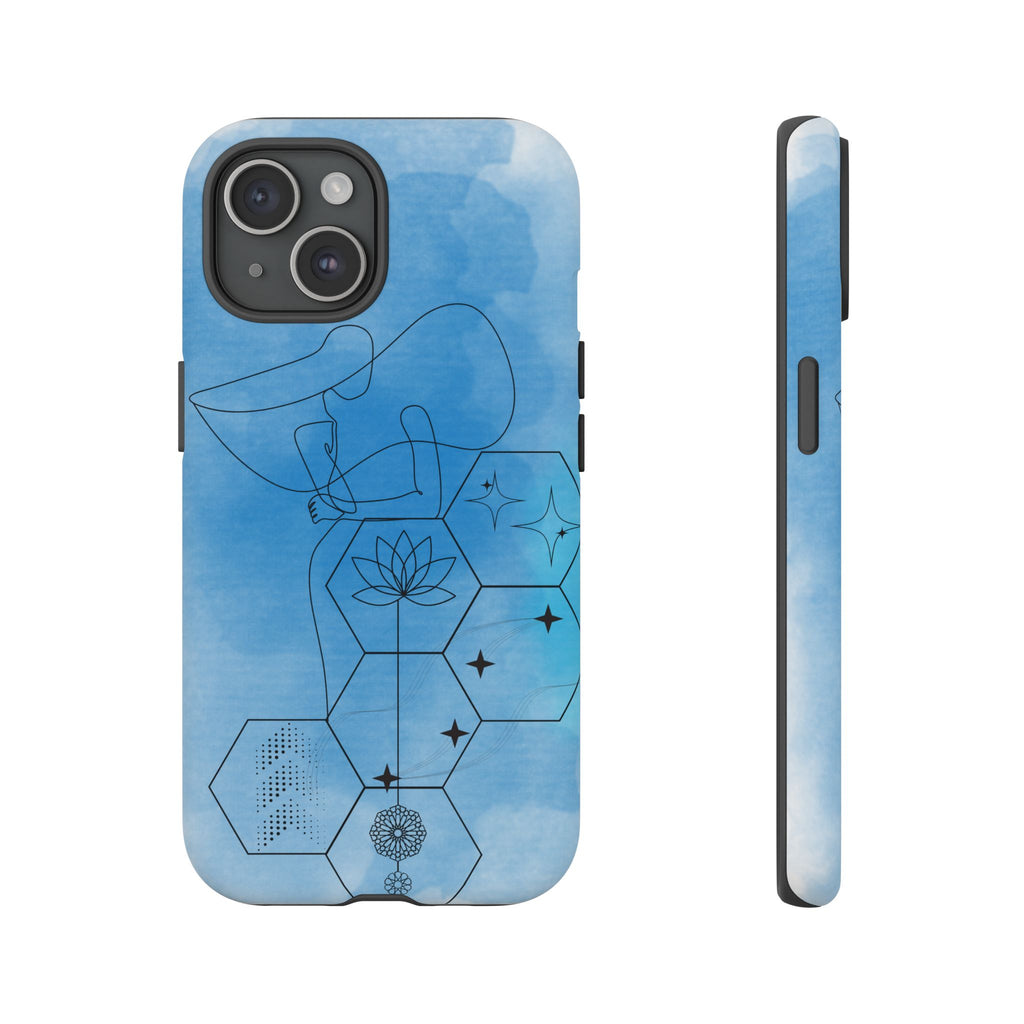 Coque de téléphone Abstraite bleue — Design Zen Lotus Hexagone