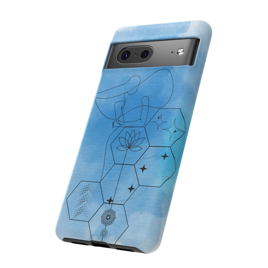 Coque de téléphone Abstraite bleue — Design Zen Lotus Hexagone