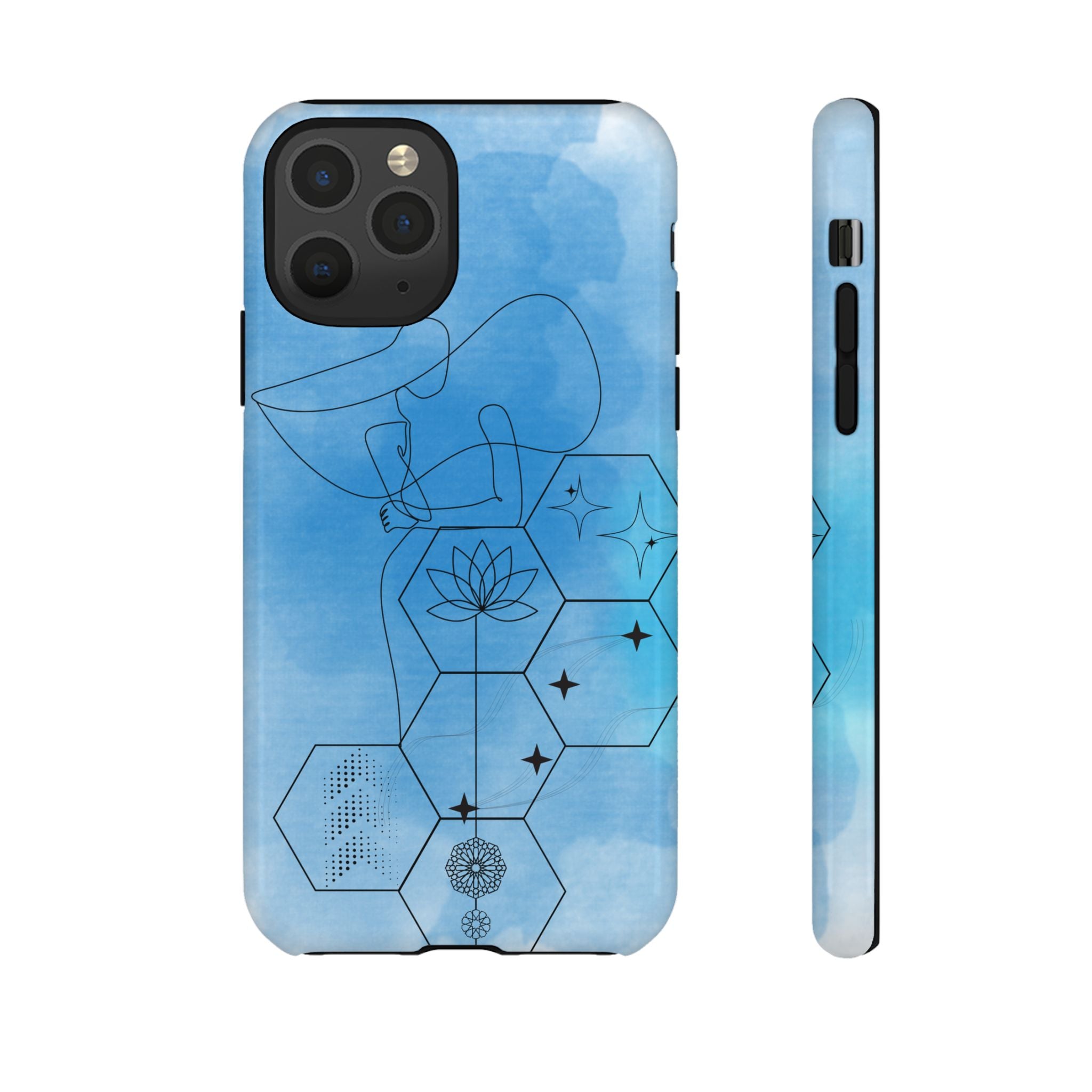 Coque de téléphone Abstraite bleue — Design Zen Lotus Hexagone