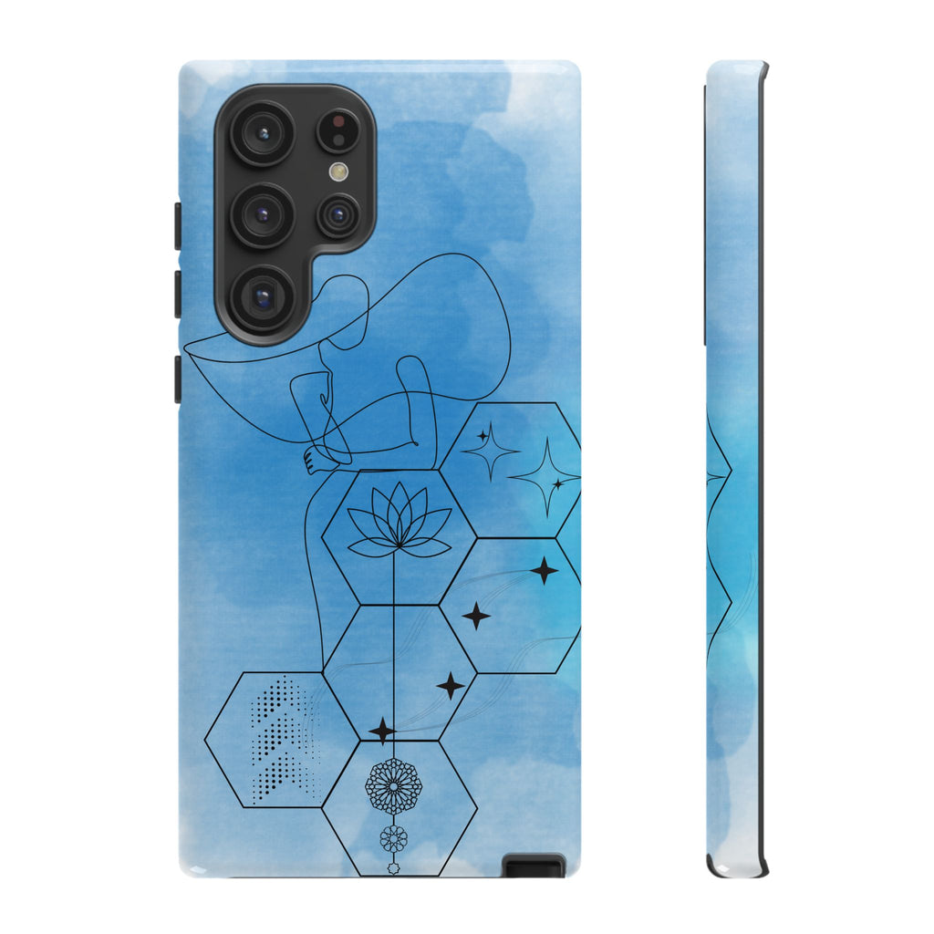 Coque de téléphone Abstraite bleue — Design Zen Lotus Hexagone