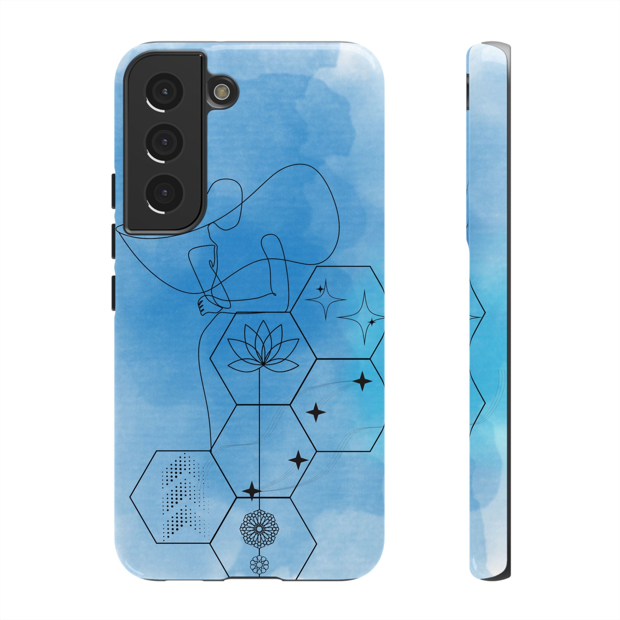 Coque de téléphone Abstraite bleue — Design Zen Lotus Hexagone