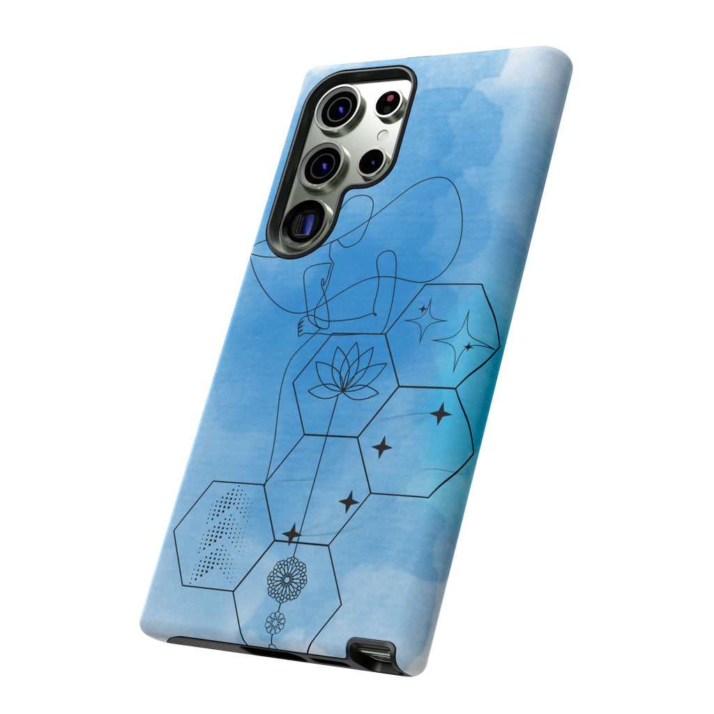Coque de téléphone Abstraite bleue — Design Zen Lotus Hexagone