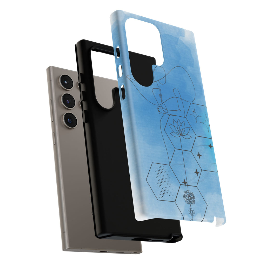 Coque de téléphone Abstraite bleue — Design Zen Lotus Hexagone
