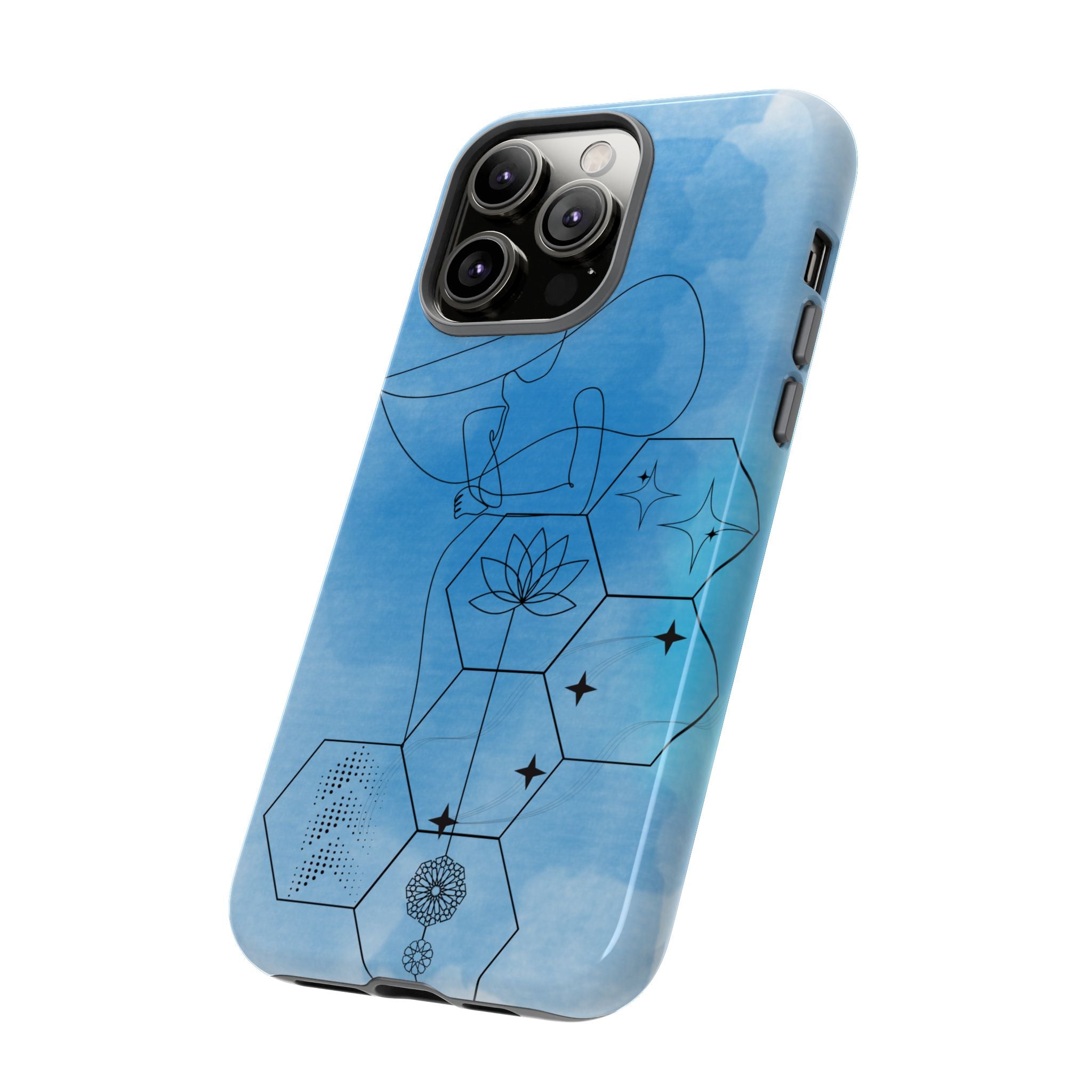 Coque de téléphone Abstraite bleue — Design Zen Lotus Hexagone