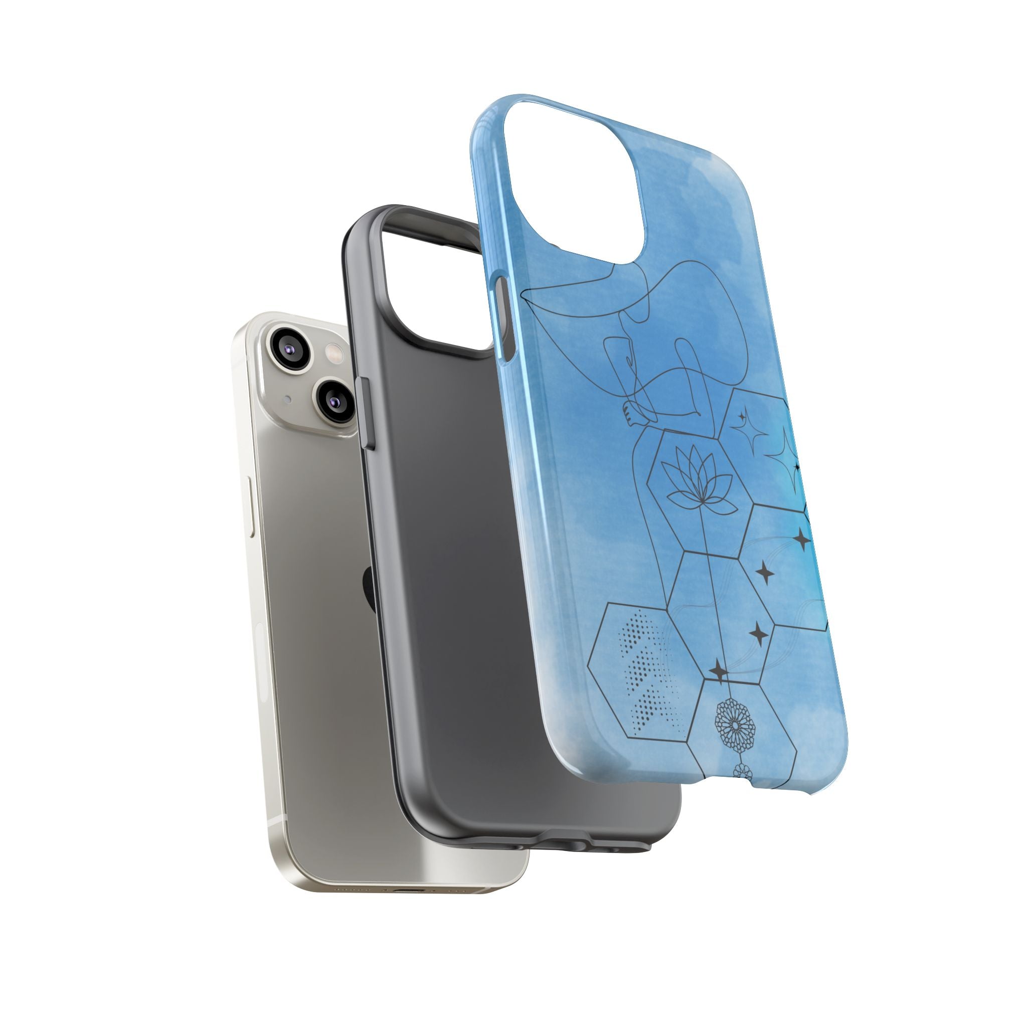 Coque de téléphone Abstraite bleue — Design Zen Lotus Hexagone
